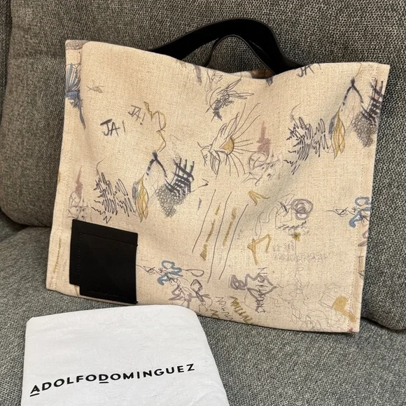 Adolfo Dominguez NWT linen canvas clutch handbag in cream with abstract designs - Picture 1 of 7